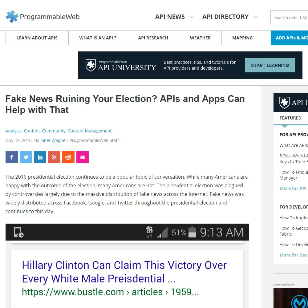 Fake News Ruining Your Election? APIs and Apps Can Help with That