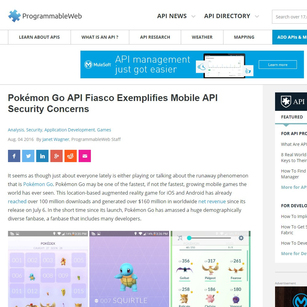 Pokémon Go API Fiasco Exemplifies Mobile API Security Concerns